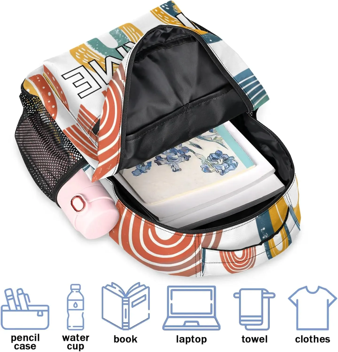 Custom Fun Rainbow Backpack with Name Personalized Waterproof Casual Daypack Abstract Creative Customize Laptop Backpacks for Women Men