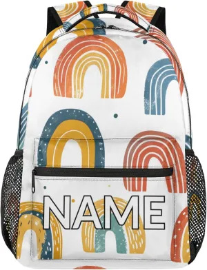 Custom Fun Rainbow Backpack with Name Personalized Waterproof Casual Daypack Abstract Creative Customize Laptop Backpacks for Women Men