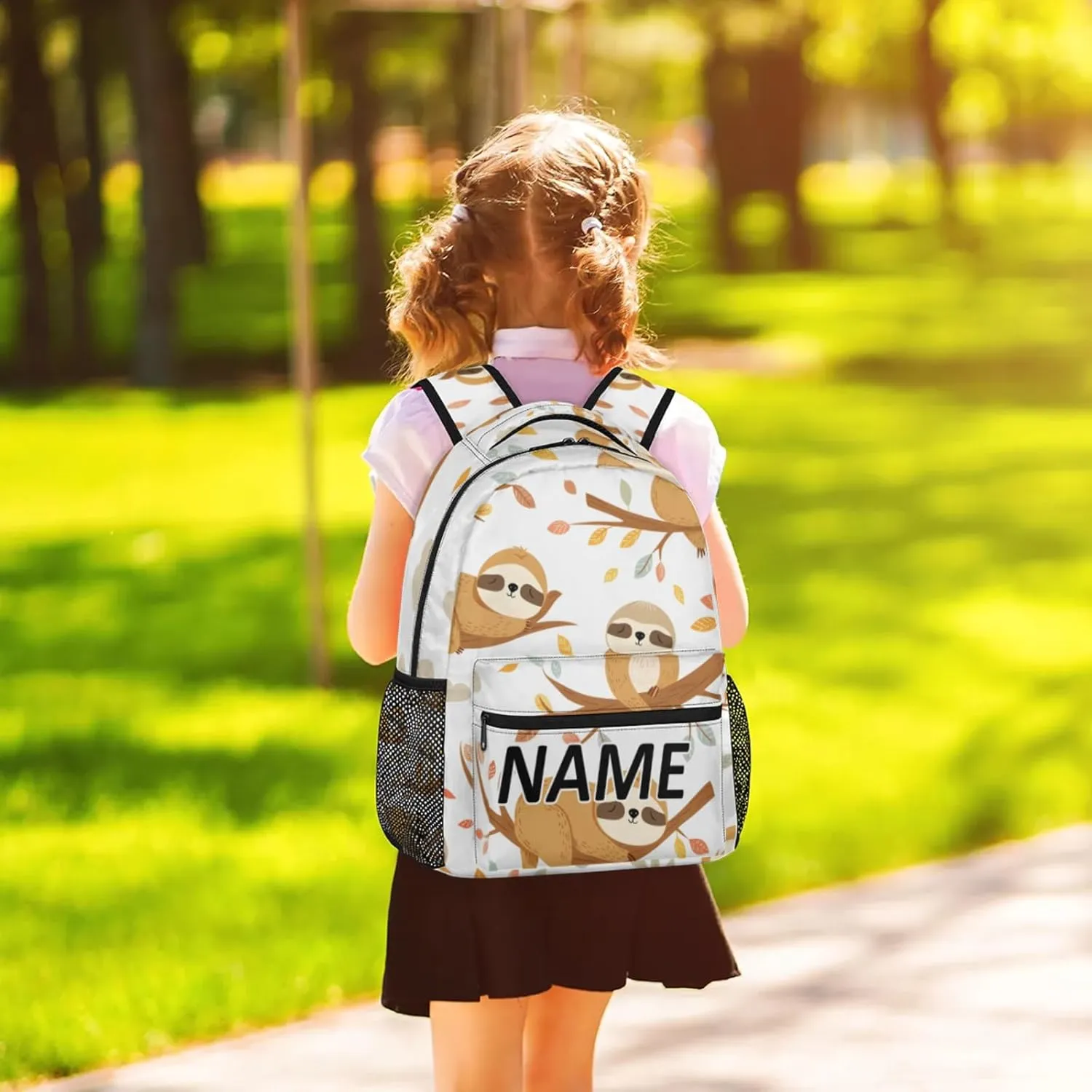 Custom Funny Sloth Backpack with Name Personalized Waterproof Casual Daypack Sloth Hanging on Branch Customize Laptop Backpacks for Women Men