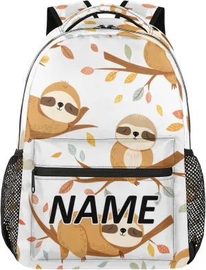 Custom Funny Sloth Backpack with Name Personalized Waterproof Casual Daypack Sloth Hanging on Branch Customize Laptop Backpacks for Women Men