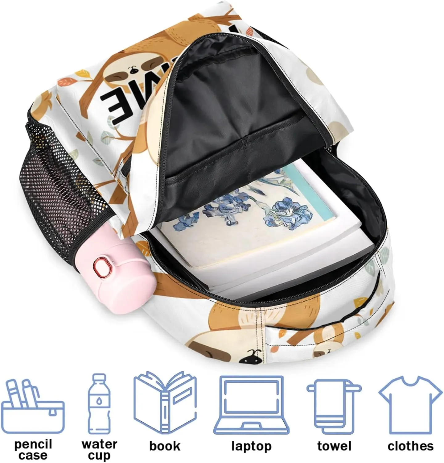 Custom Funny Sloth Backpack with Name Personalized Waterproof Casual Daypack Sloth Hanging on Branch Customize Laptop Backpacks for Women Men