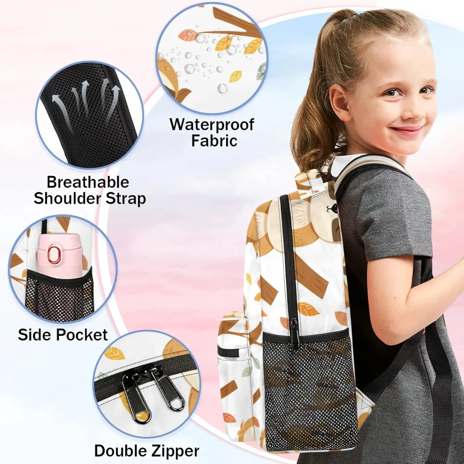 Custom Funny Sloth Backpack with Name Personalized Waterproof Casual Daypack Sloth Hanging on Branch Customize Laptop Backpacks for Women Men