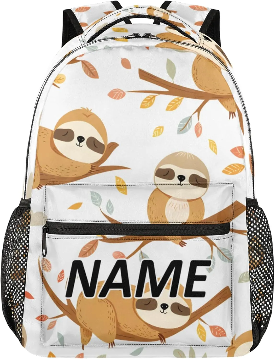 Custom Funny Sloth Backpack with Name Personalized Waterproof Casual Daypack Sloth Hanging on Branch Customize Laptop Backpacks for Women Men