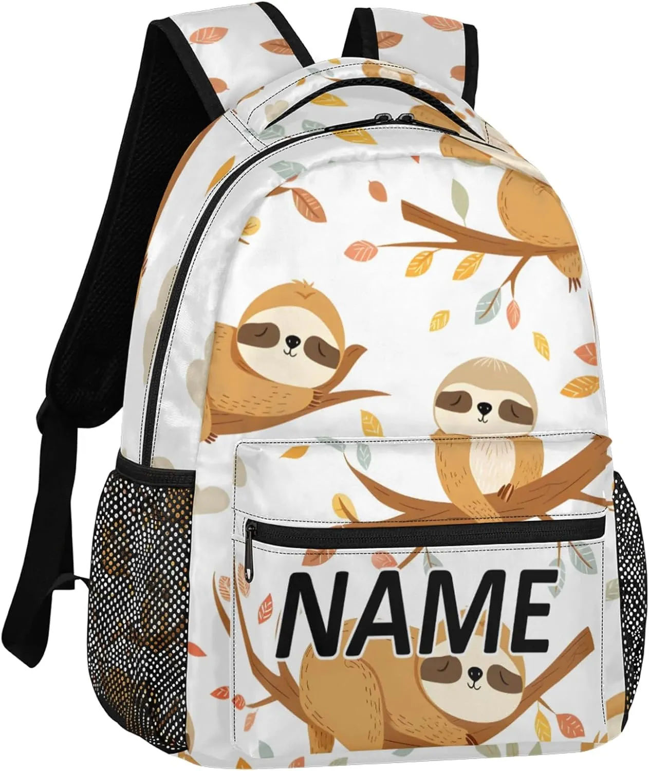 Custom Funny Sloth Backpack with Name Personalized Waterproof Casual Daypack Sloth Hanging on Branch Customize Laptop Backpacks for Women Men