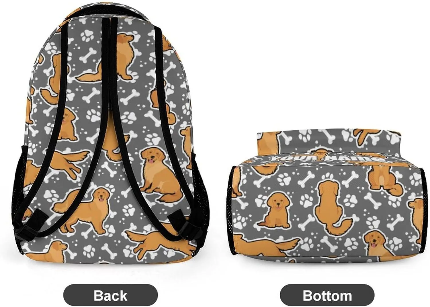 Custom Golden Retriever Backpack for Kids Girls Boys School, 16 Inches Cute Dog Theme Bookbag, Adjustable, Lightweight, Large Capacity, Colorful Daily Casual Backpacks