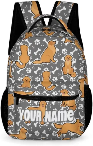 Custom Golden Retriever Backpack for Kids Girls Boys School, 16 Inches Cute Dog Theme Bookbag, Adjustable, Lightweight, Large Capacity, Colorful Daily Casual Backpacks