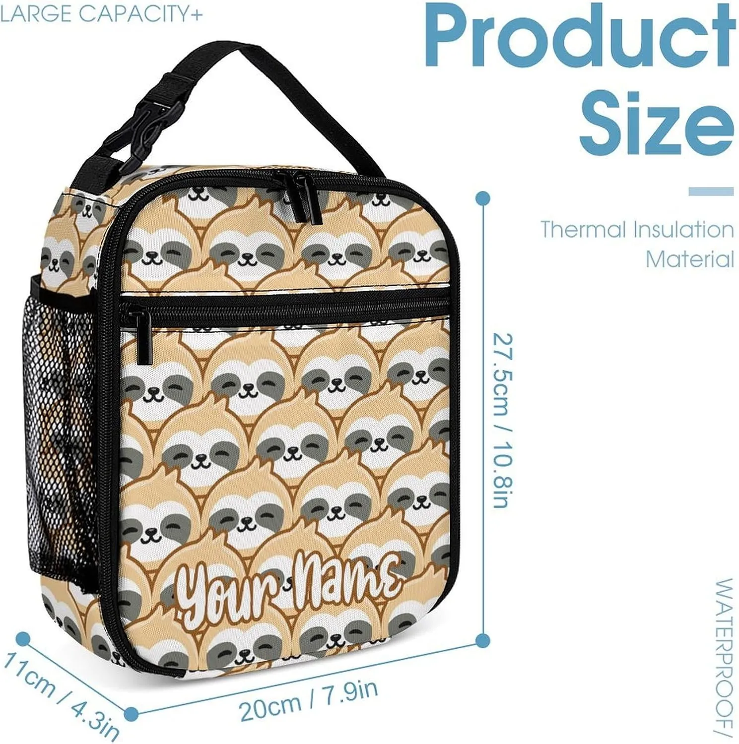Custom Sloth Backpack with Lunch Box & Pencil Case, 16 Inch Cute Sloths Themed Bookbag, Adjustable Lightweight Large Capacity, Colorful Daily Casual Backpacks Set with Lunch Bag