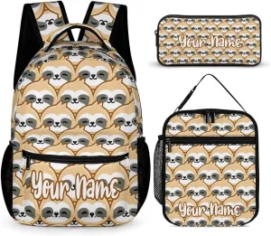 Custom Sloth Backpack with Lunch Box & Pencil Case, 16 Inch Cute Sloths Themed Bookbag, Adjustable Lightweight Large Capacity, Colorful Daily Casual Backpacks Set with Lunch Bag