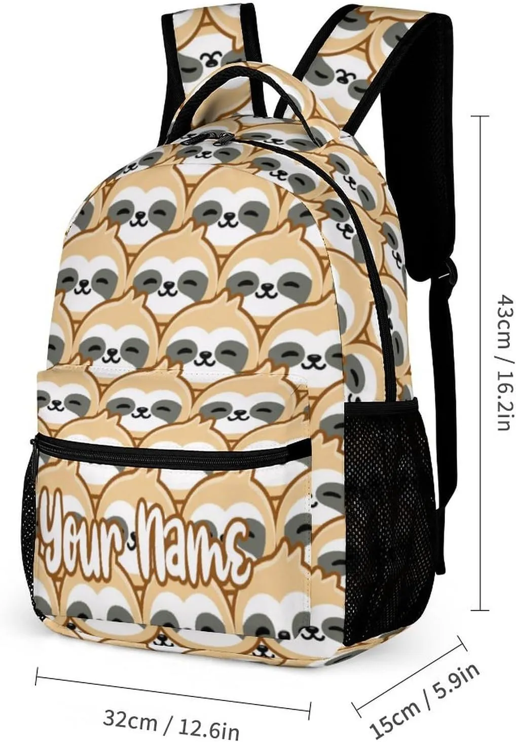 Custom Sloth Backpack with Lunch Box & Pencil Case, 16 Inch Cute Sloths Themed Bookbag, Adjustable Lightweight Large Capacity, Colorful Daily Casual Backpacks Set with Lunch Bag