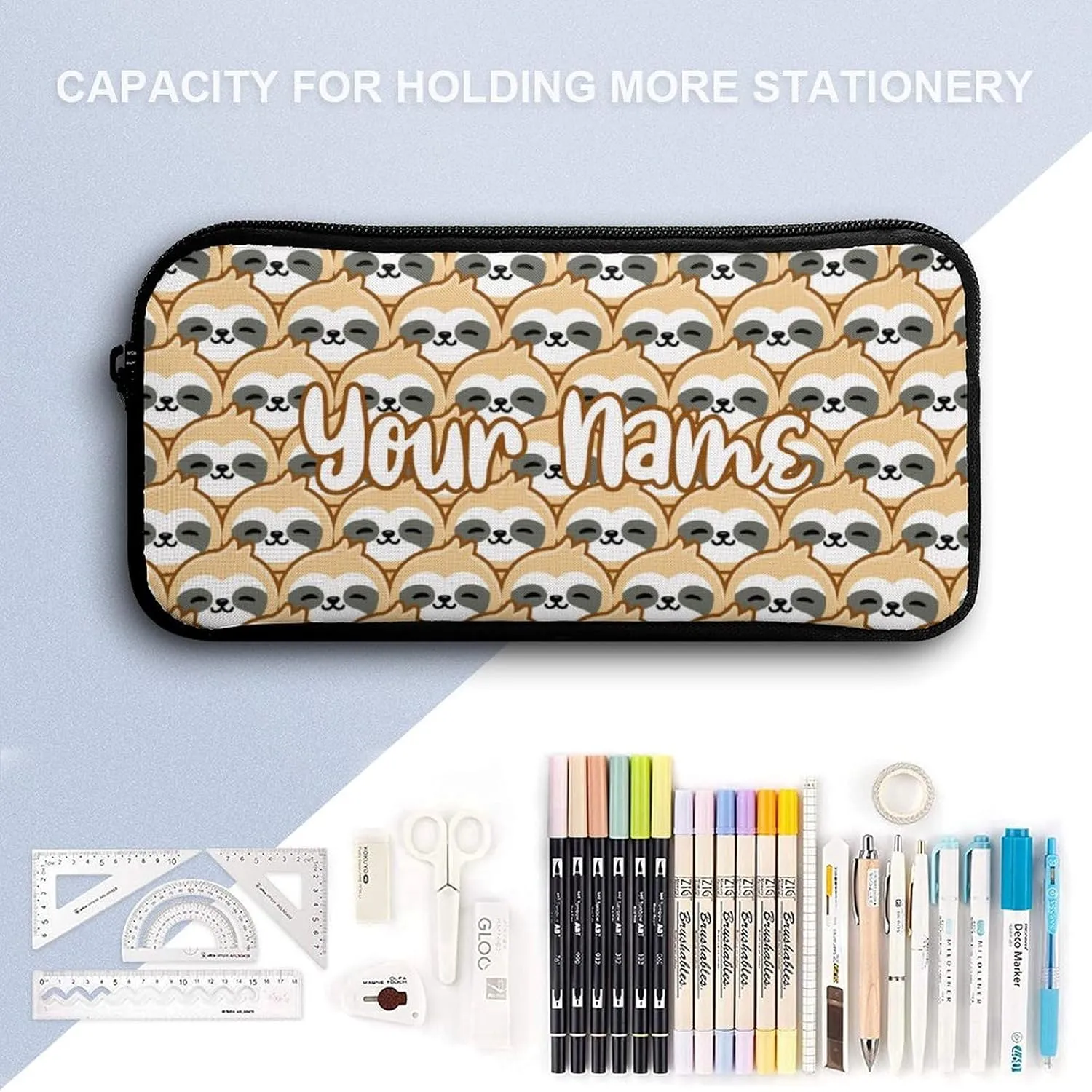Custom Sloth Backpack with Lunch Box & Pencil Case, 16 Inch Cute Sloths Themed Bookbag, Adjustable Lightweight Large Capacity, Colorful Daily Casual Backpacks Set with Lunch Bag