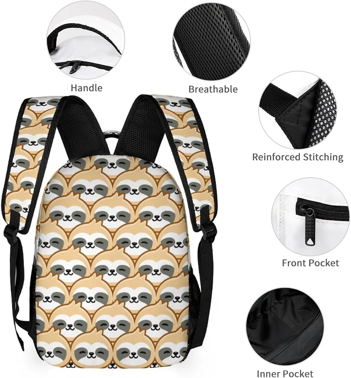 Custom Sloth Backpack with Lunch Box & Pencil Case, 16 Inch Cute Sloths Themed Bookbag, Adjustable Lightweight Large Capacity, Colorful Daily Casual Backpacks Set with Lunch Bag
