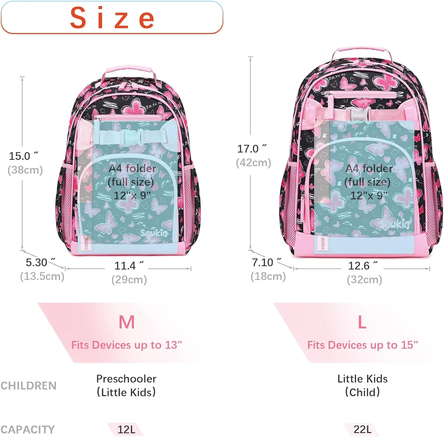 Cute Butterfly Backpack for Girls Kindergarten Backpack for School Kids 4-6 (Pink Butterfly)