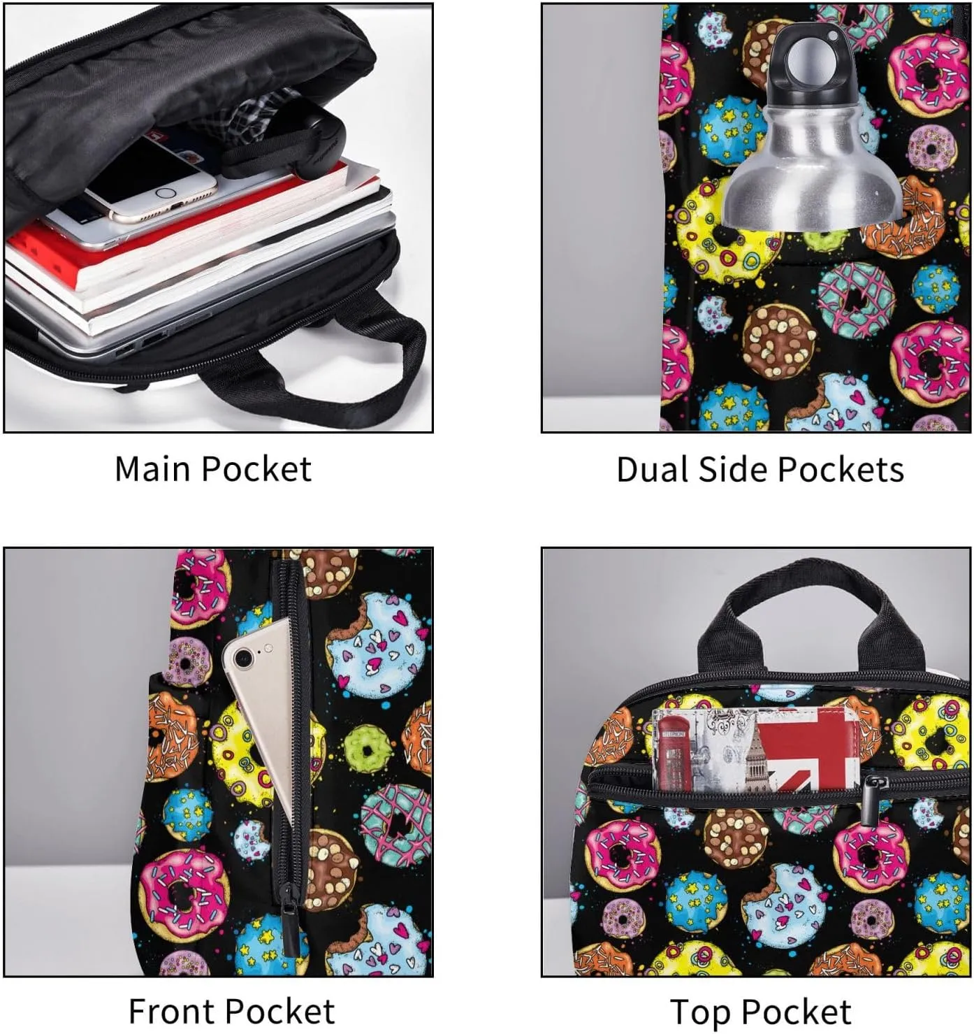 Cute Donut Backpacks 15 Inch Laptop Backpack Multipurpose Double Shoulder Bag for Men Women Gifts