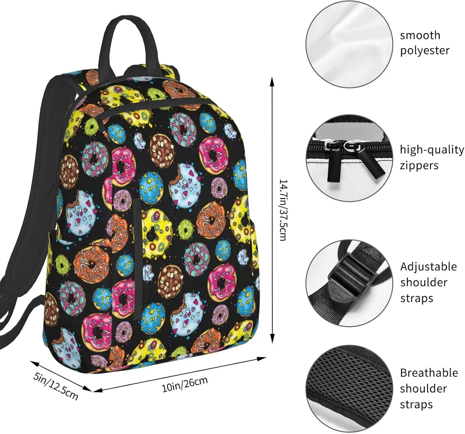 Cute Donut Backpacks 15 Inch Laptop Backpack Multipurpose Double Shoulder Bag for Men Women Gifts