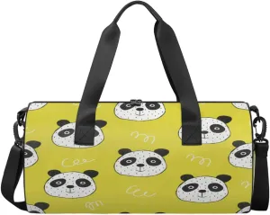 Cute Dotted Panda Sports Duffel Bag, Gym Tote Bag Waterproof Weekender Travel Bag for Overnight Travel Luggage Workout Women Men