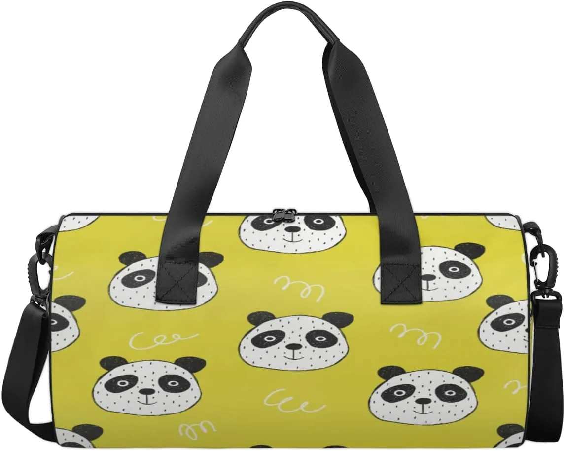 Cute Dotted Panda Sports Duffel Bag, Gym Tote Bag Waterproof Weekender Travel Bag for Overnight Travel Luggage Workout Women Men