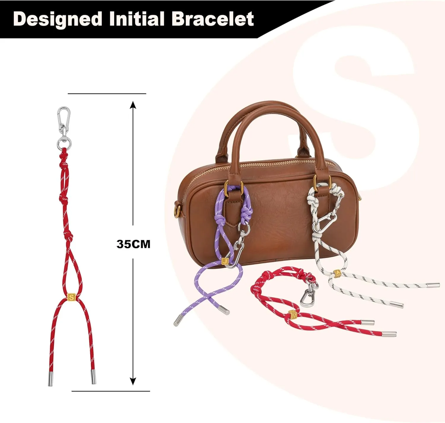 Cute Initials Charm Rope Keychain for Women Men Carabiner Knot Lanyard Keyring, Charms for Purse Handbag Backpacks