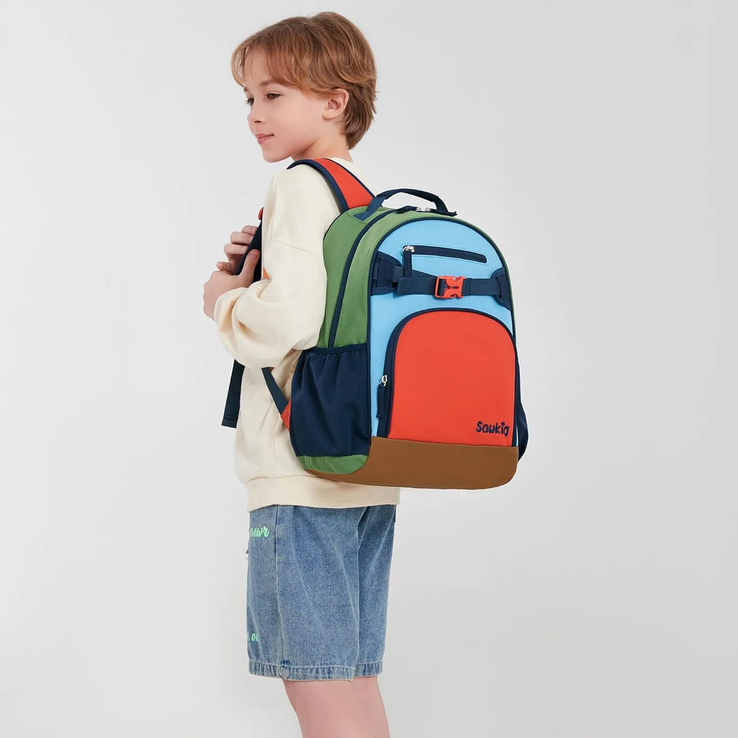 Cute Kids Backpack for Boys Elementary School Water Resistant Bookbag for Boy 6-10 (Orange Blue)
