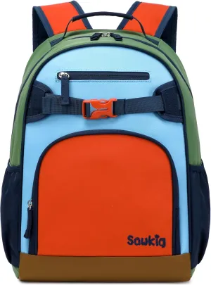 Cute Kids Backpack for Boys Elementary School Water Resistant Bookbag for Boy 6-10 (Orange Blue)