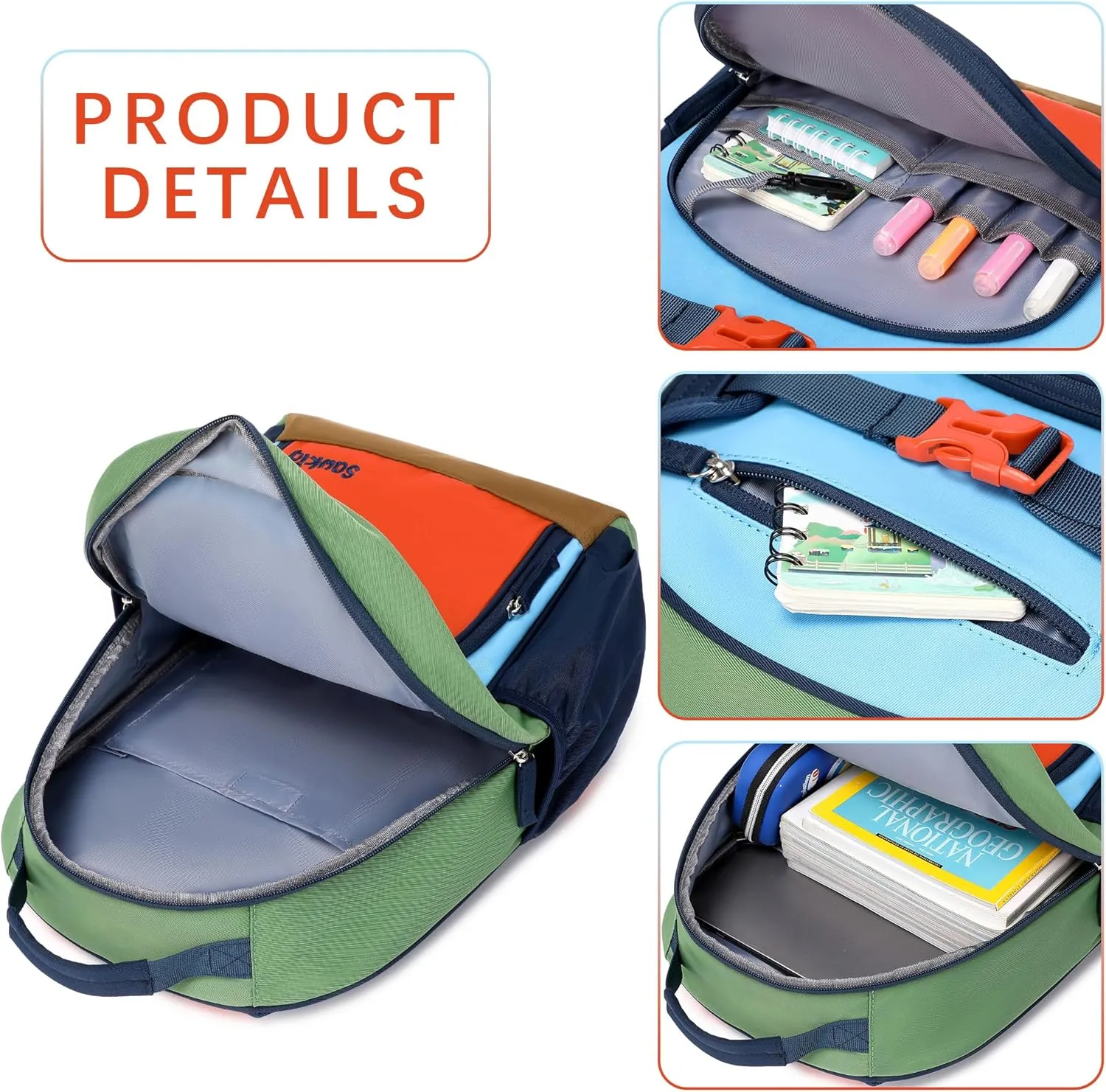 Cute Kids Backpack for Boys Elementary School Water Resistant Bookbag for Boy 6-10 (Orange Blue)