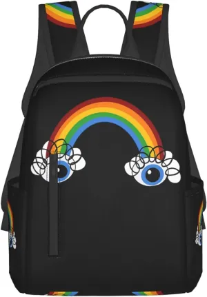 Cute Rainbow Eyes Casual Backpacks Large Capacity Laptop Backpack Sports Rucksack Travel Daypack Adjustable Shoulder Strap Work Bag for Outdoor Camping
