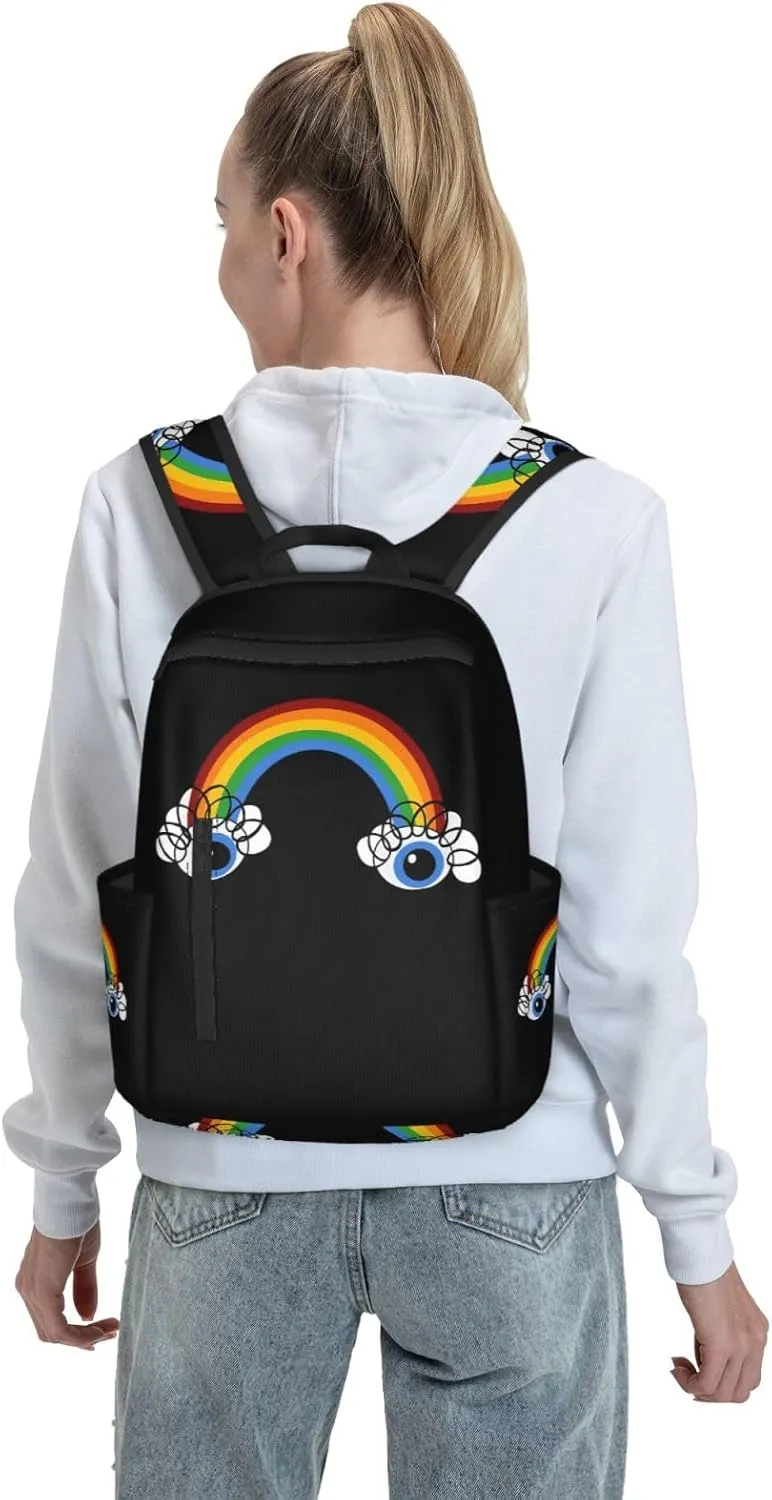 Cute Rainbow Eyes Casual Backpacks Large Capacity Laptop Backpack Sports Rucksack Travel Daypack Adjustable Shoulder Strap Work Bag for Outdoor Camping