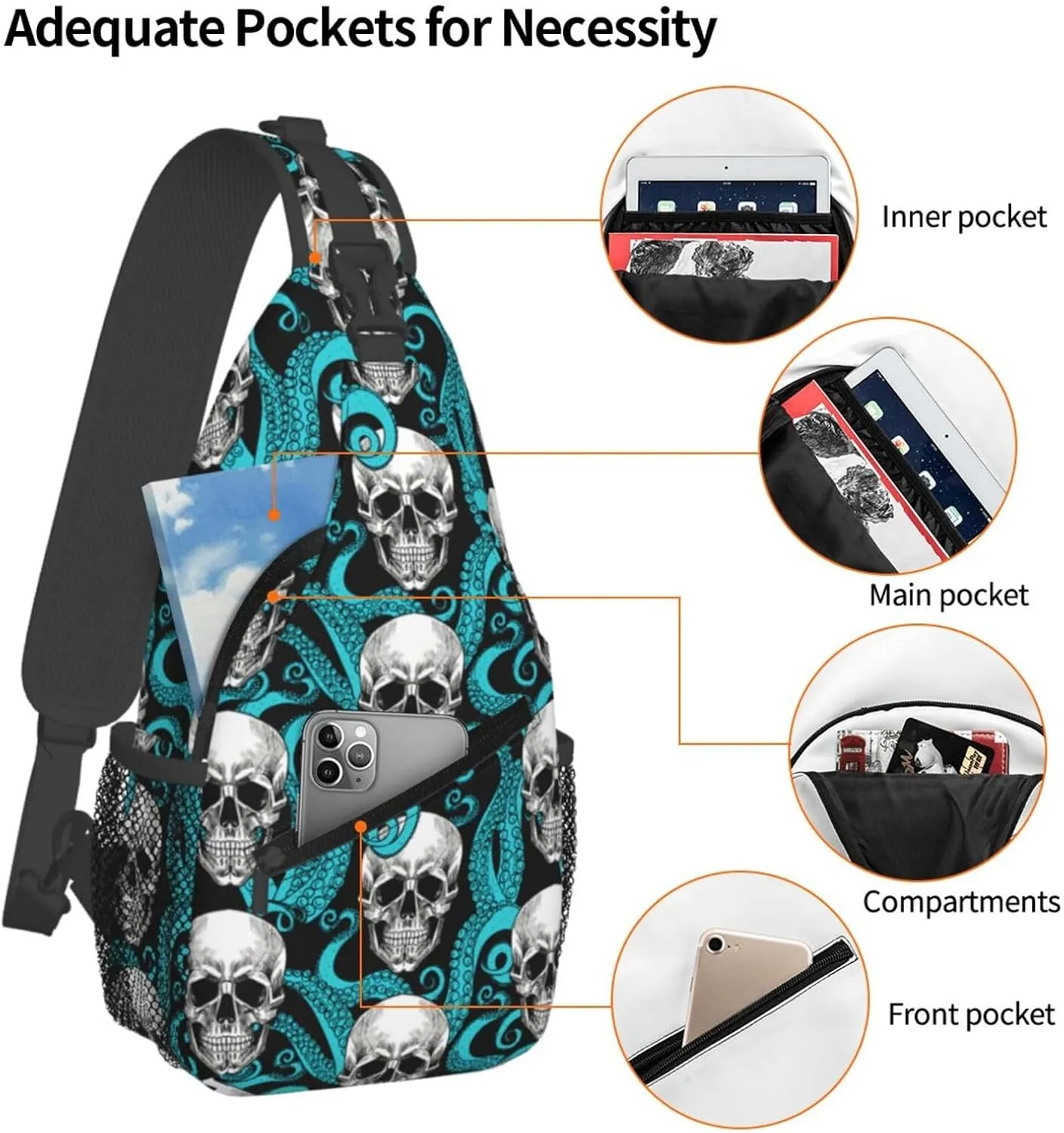 Cute Sea Otters Sling Bag Casual Chest Bags Adjustable Crossbody Bag Shoulder Backpack For Travel Hiking
