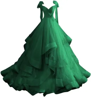 CWOAPO Layered Ruffles Tulle Prom Dresses Spaghetti Strap Ball Gowns Long Elegant V Neck Bow Formal Evening Dresses 2025