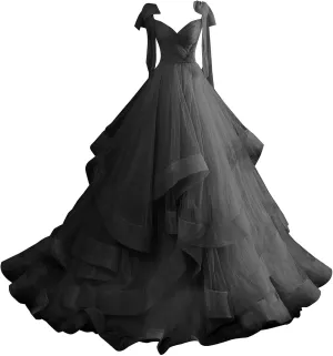 CWOAPO Layered Ruffles Tulle Prom Dresses Spaghetti Strap Ball Gowns Long Elegant V Neck Bow Formal Evening Dresses 2025