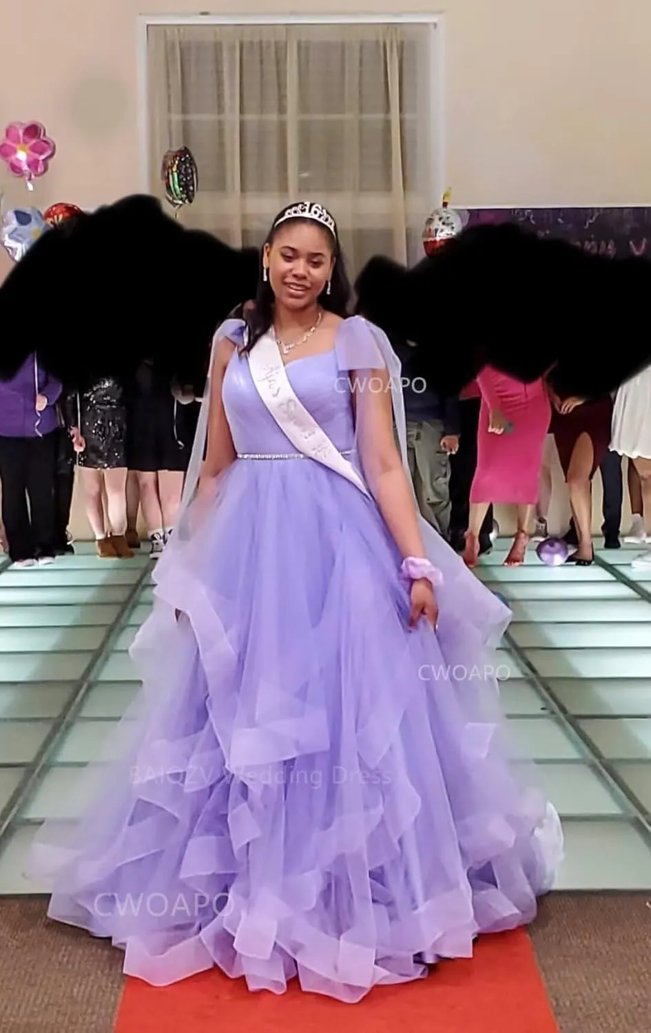 CWOAPO Layered Ruffles Tulle Prom Dresses Spaghetti Strap Ball Gowns Long Elegant V Neck Bow Formal Evening Dresses 2025