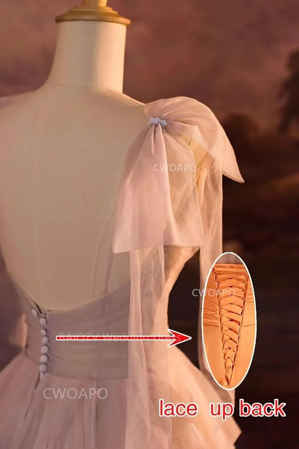CWOAPO Layered Ruffles Tulle Prom Dresses Spaghetti Strap Ball Gowns Long Elegant V Neck Bow Formal Evening Dresses 2025