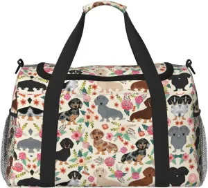 Dachshund Floral Print Everyday Use Travel Duffle Bag Large Capacity Travel Bag Stylish Functional Bag