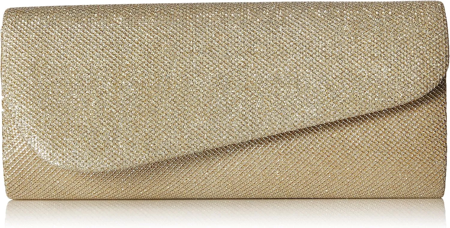 Damara Womens Oblique Flap Glitter Clutch Handbags,champagne