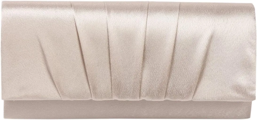 Damara Womens Satin Pleated Clutch Bag Wedding Bridal Prom Evening Handbag,Champagne