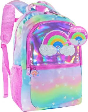 Decorably 16.5in Sequined Holographic Girls Rainbow Backpack for Girls 4-6 with Colorful Design, Multi-Compartment Preschool School Bag with Padded Straps and Back, 3 Main Compartments