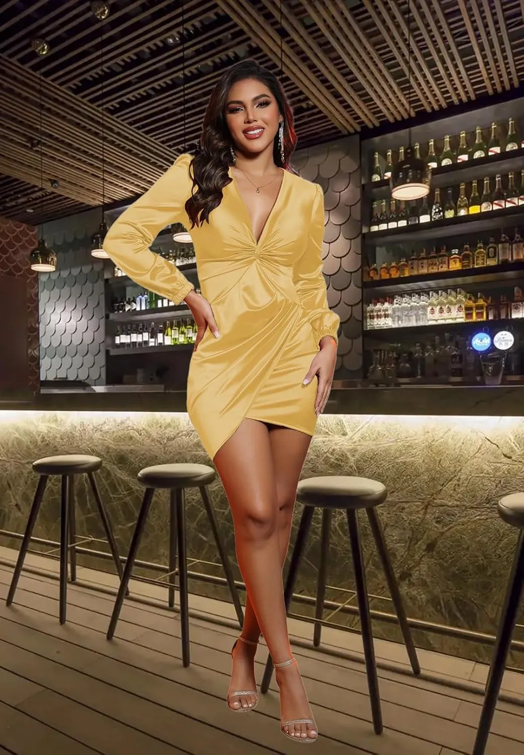 DeftSharp Womens Ruched Formal Bodycon Zipper Graduation Dresses-Elegant Cocktail Party Wedding Midi Dress