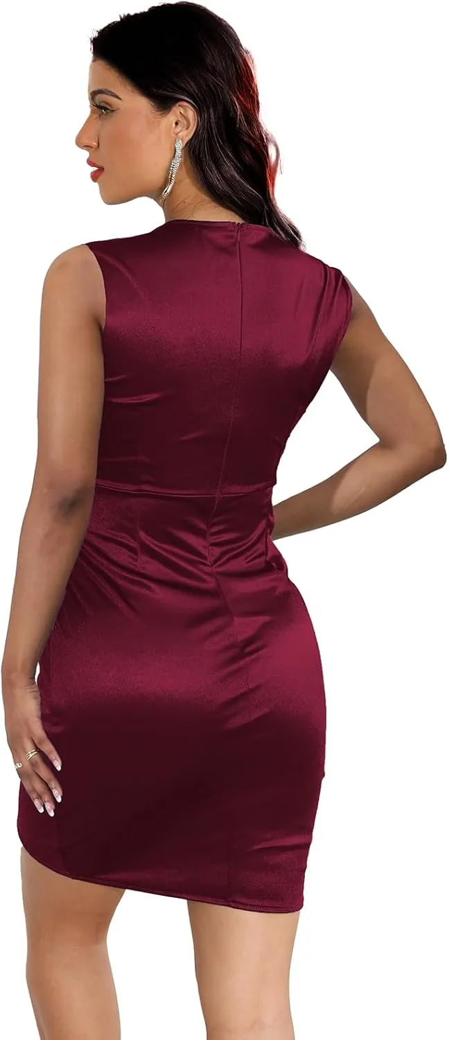 DeftSharp Womens Ruched Formal Bodycon Zipper Graduation Dresses-Elegant Cocktail Party Wedding Midi Dress