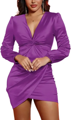 DeftSharp Womens Ruched Formal Bodycon Zipper Graduation Dresses-Elegant Cocktail Party Wedding Midi Dress