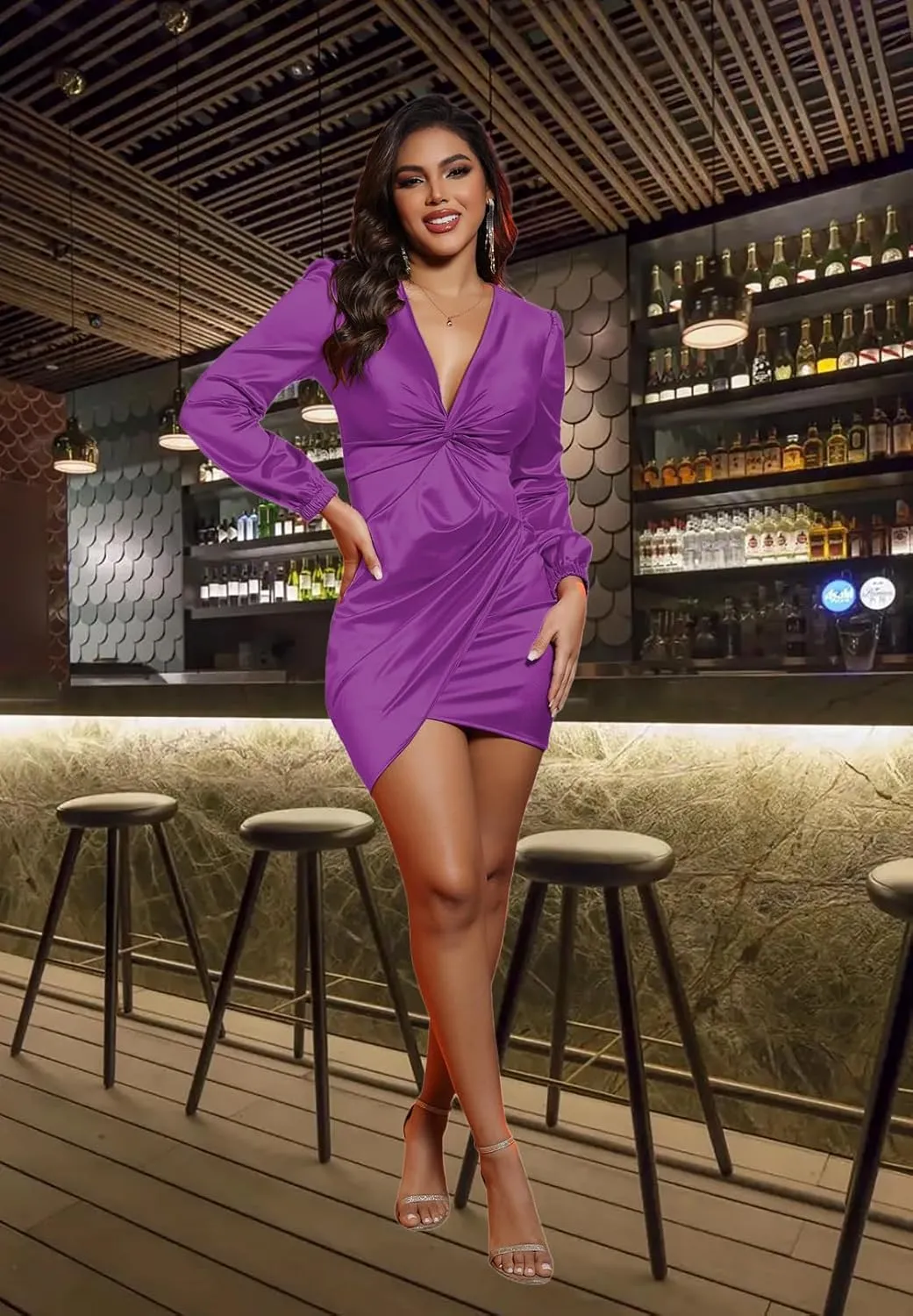 DeftSharp Womens Ruched Formal Bodycon Zipper Graduation Dresses-Elegant Cocktail Party Wedding Midi Dress