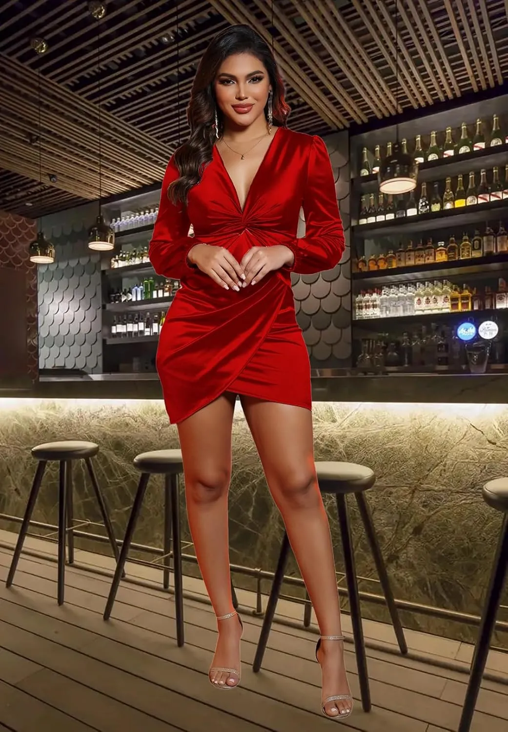 DeftSharp Womens Ruched Formal Bodycon Zipper Graduation Dresses-Elegant Cocktail Party Wedding Midi Dress