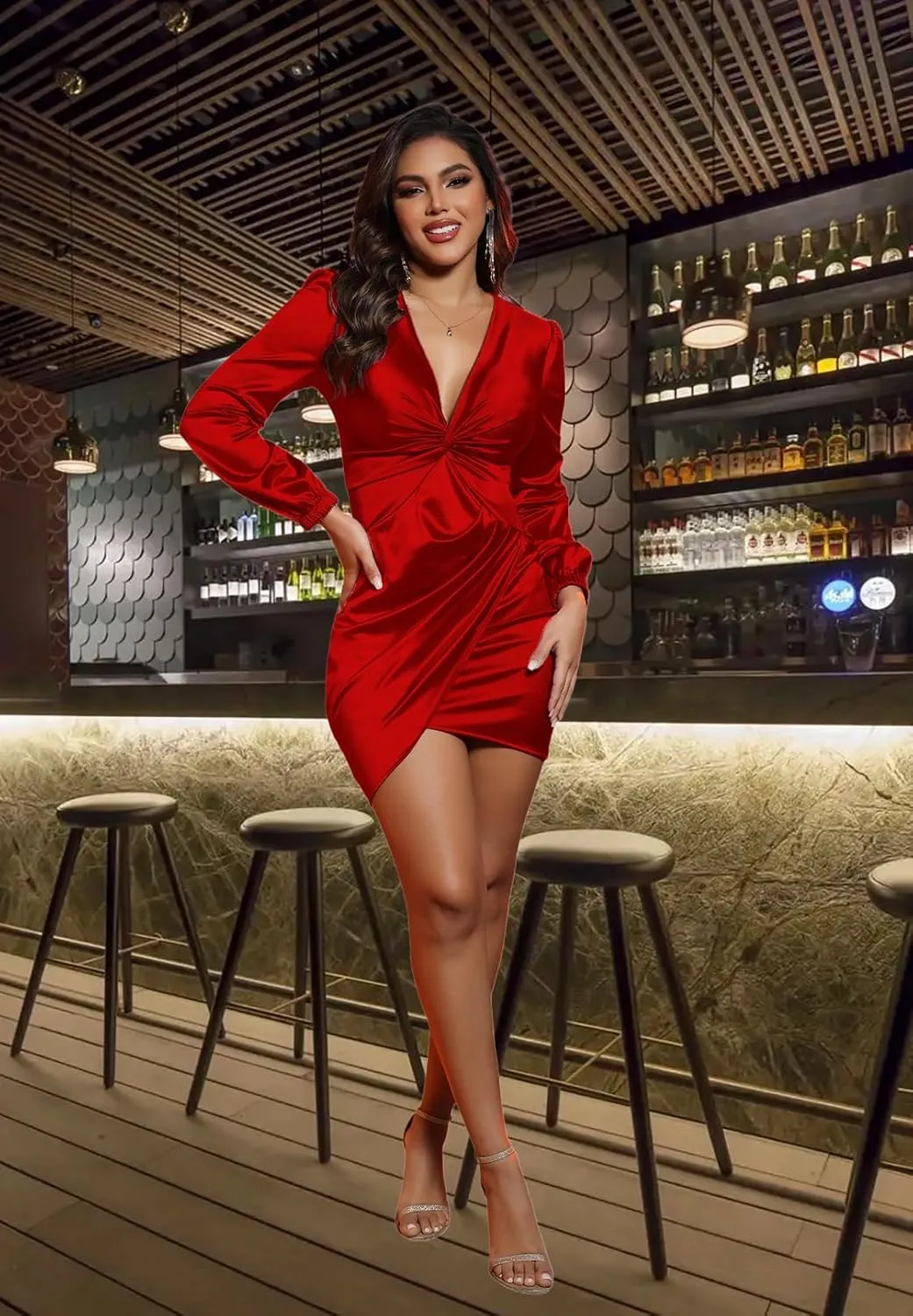 DeftSharp Womens Ruched Formal Bodycon Zipper Graduation Dresses-Elegant Cocktail Party Wedding Midi Dress