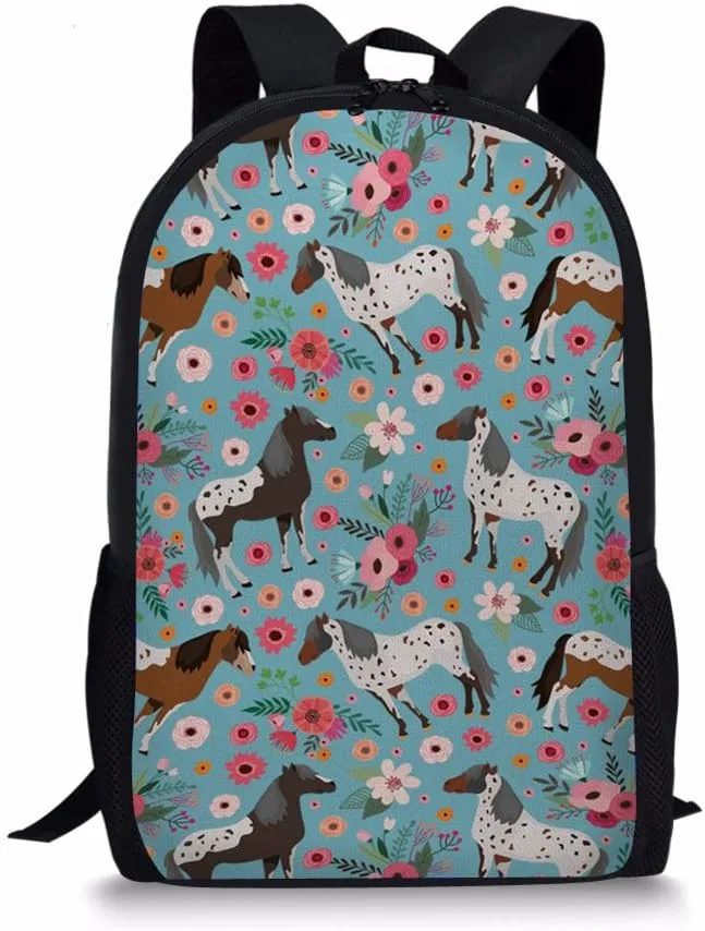 Dellukee Girl School Bag Floral Horse Print Cute Stylish Youth Daypack Backpack