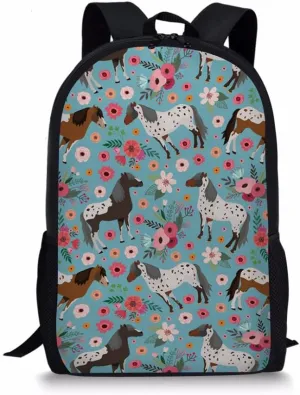 Dellukee Girl School Bag Floral Horse Print Cute Stylish Youth Daypack Backpack