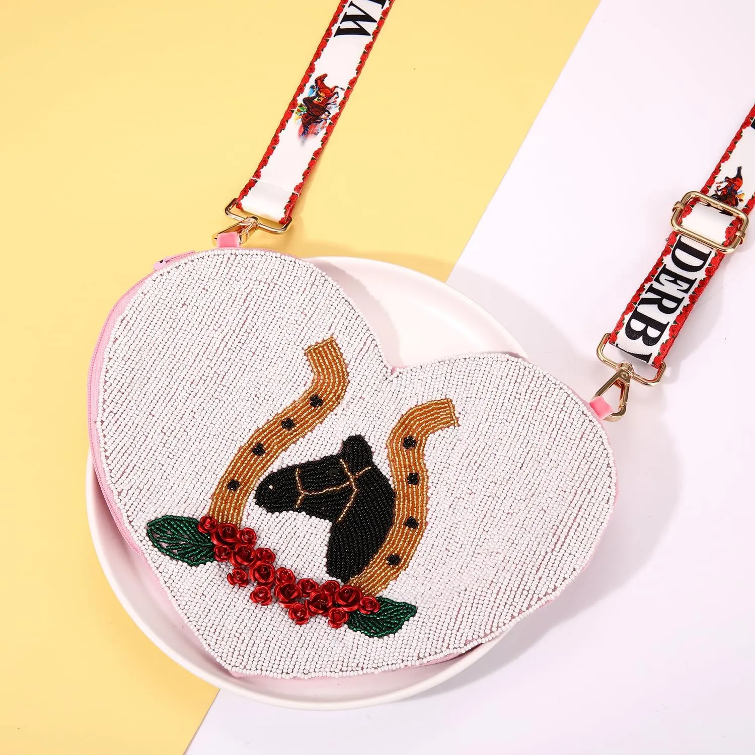 Derby Purse for Women Beaded Horseshoe Rose Crossbody Purse Shoulder Bag Horse Race Day Derby Outfits Gifts