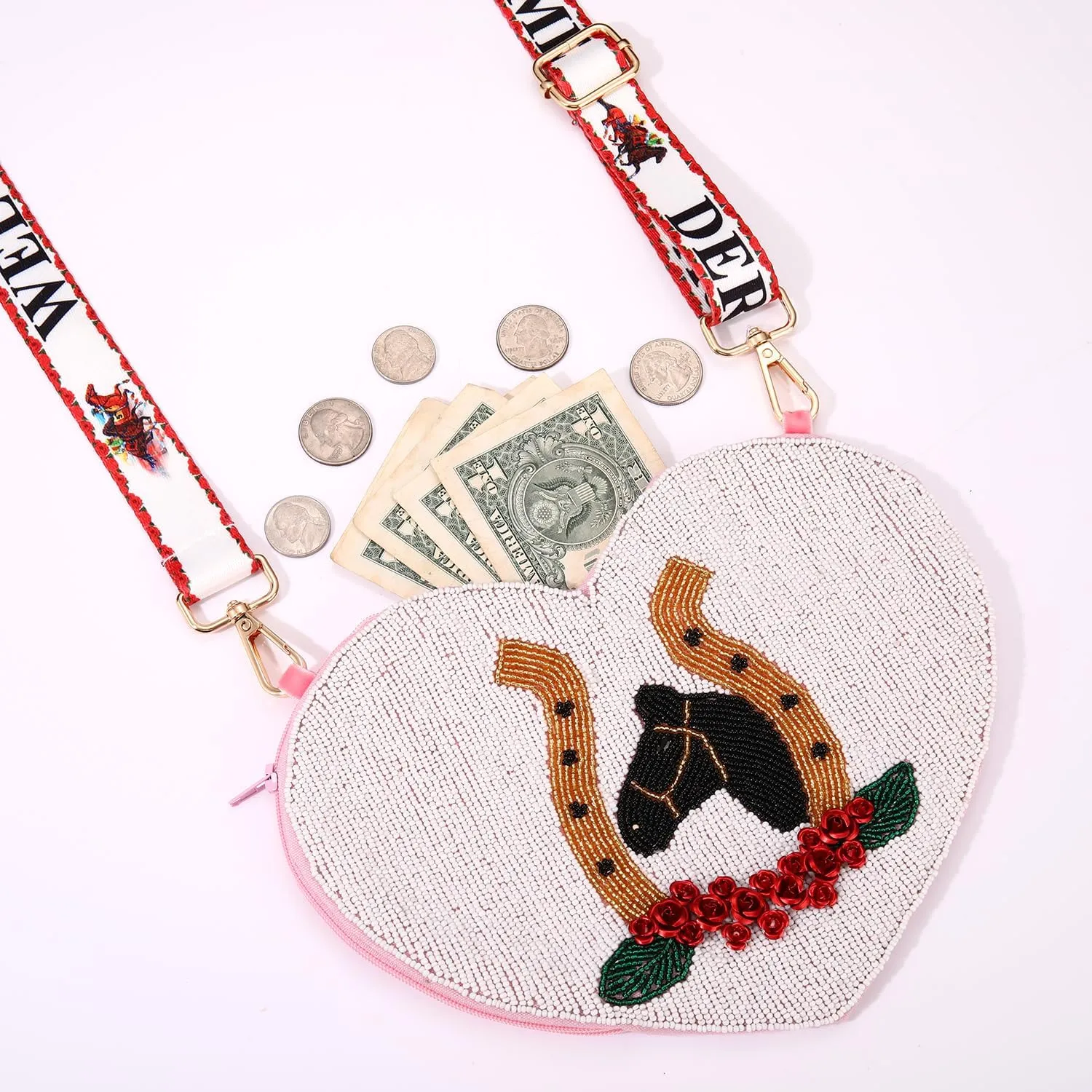 Derby Purse for Women Beaded Horseshoe Rose Crossbody Purse Shoulder Bag Horse Race Day Derby Outfits Gifts
