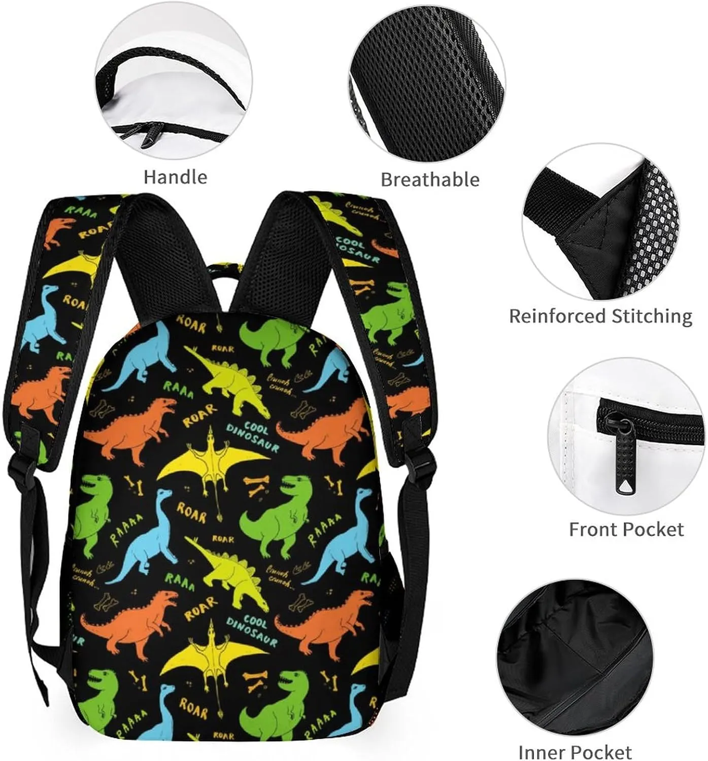 Dinosaur Backpack for Kids Girls Boys School, 16 Inches Cute Jurassic Dinosaurs Theme Bookbag, Adjustable, Lightweight, Large Capacity, Colorful Daily Casual Backpacks