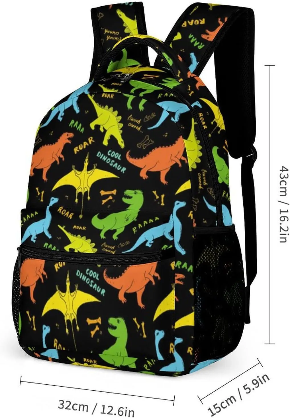 Dinosaur Backpack for Kids Girls Boys School, 16 Inches Cute Jurassic Dinosaurs Theme Bookbag, Adjustable, Lightweight, Large Capacity, Colorful Daily Casual Backpacks