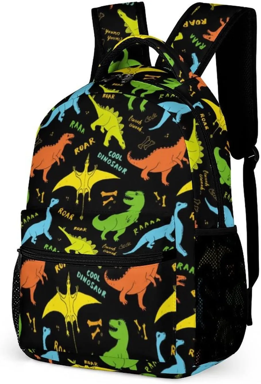 Dinosaur Backpack for Kids Girls Boys School, 16 Inches Cute Jurassic Dinosaurs Theme Bookbag, Adjustable, Lightweight, Large Capacity, Colorful Daily Casual Backpacks