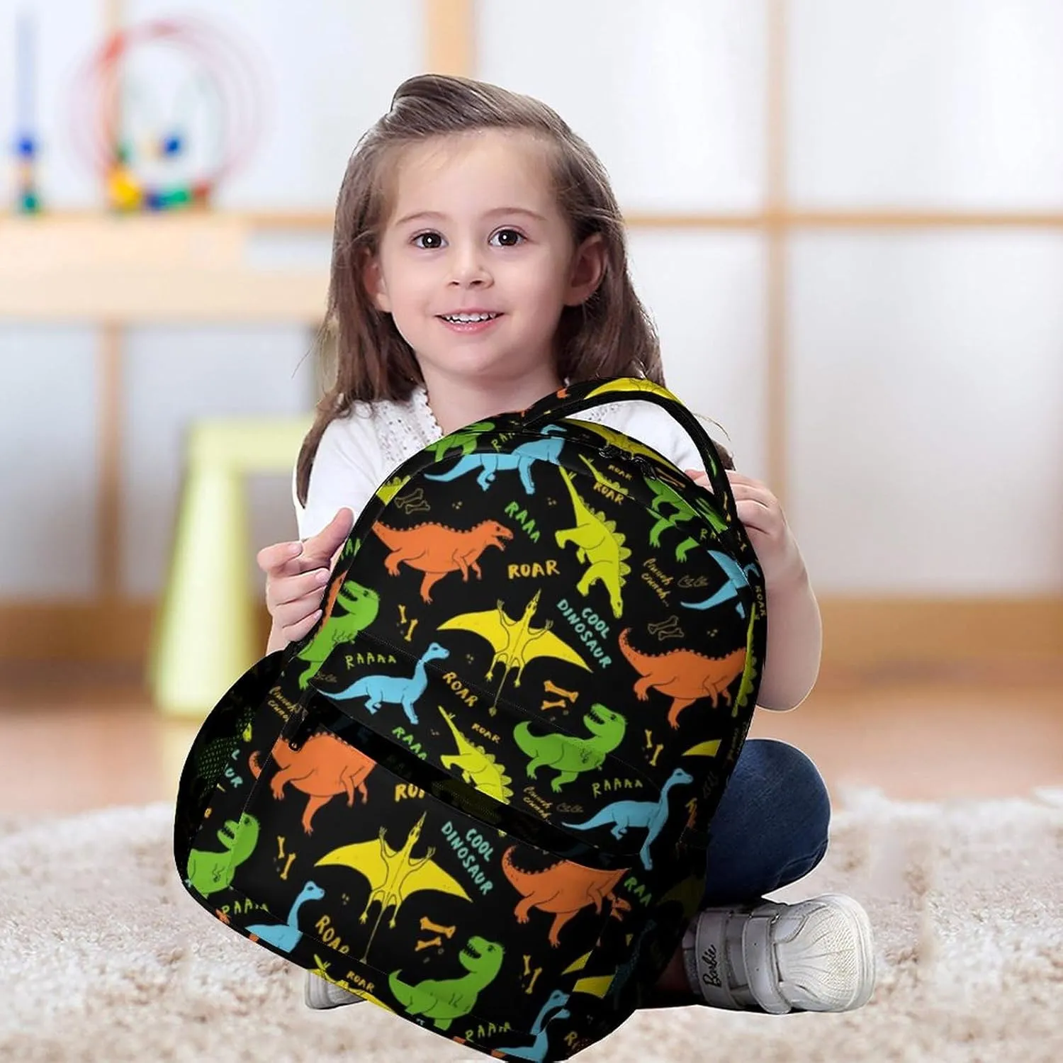 Dinosaur Backpack for Kids Girls Boys School, 16 Inches Cute Jurassic Dinosaurs Theme Bookbag, Adjustable, Lightweight, Large Capacity, Colorful Daily Casual Backpacks