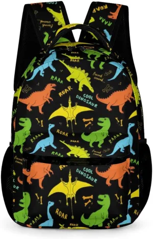 Dinosaur Backpack for Kids Girls Boys School, 16 Inches Cute Jurassic Dinosaurs Theme Bookbag, Adjustable, Lightweight, Large Capacity, Colorful Daily Casual Backpacks